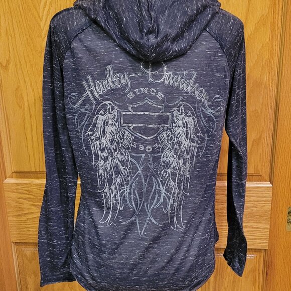 Harley-Davidson Black Burnout Henley Style Hoodie with Lace Inset on Sides  NEW - Picture 8 of 16